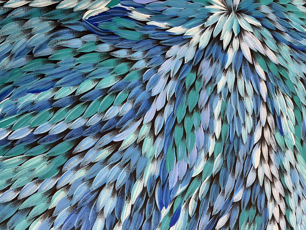 #7 Bush Medicine Leaves (Blues) - CAROLINE NUMINA Aboriginal Art:  79cm x 92cm