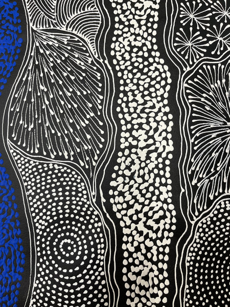 #80 My Country Dreaming (White/Blue) - SHARON NUMINA : Aboriginal Art: 88cm x 147cm