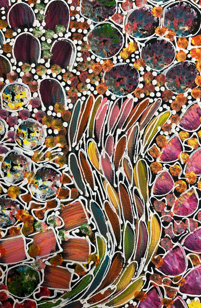 #139 Bush Yam Dreaming (Multi)- RACHAEL NAMBULA Aboriginal Art:  43cm x 72cm