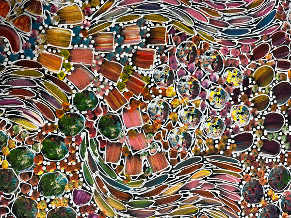 #139 Bush Yam Dreaming (Multi)- RACHAEL NAMBULA Aboriginal Art:  43cm x 72cm