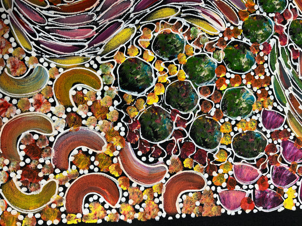 #139 Bush Yam Dreaming (Multi)- RACHAEL NAMBULA Aboriginal Art:  43cm x 72cm