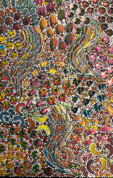 #162 Bush Yam Dreaming (Multi)- RACHAEL NAMBULA Aboriginal Art:  47cm x 72cm