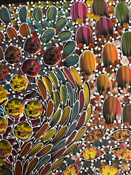 #162 Bush Yam Dreaming (Multi)- RACHAEL NAMBULA Aboriginal Art:  47cm x 72cm