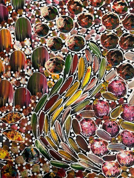 #162 Bush Yam Dreaming (Multi)- RACHAEL NAMBULA Aboriginal Art:  47cm x 72cm