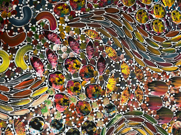 #162 Bush Yam Dreaming (Multi)- RACHAEL NAMBULA Aboriginal Art:  47cm x 72cm