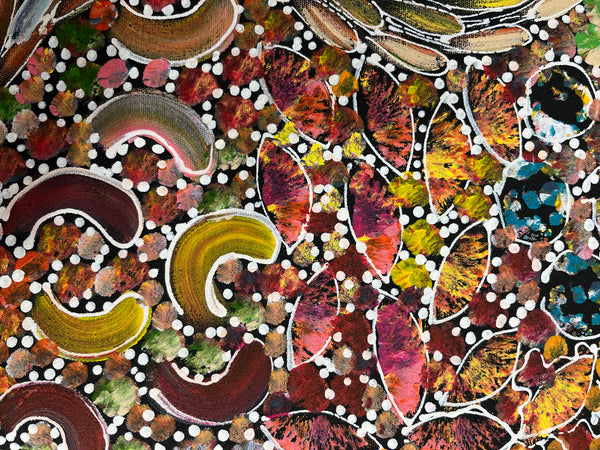 #162 Bush Yam Dreaming (Multi)- RACHAEL NAMBULA Aboriginal Art:  47cm x 72cm
