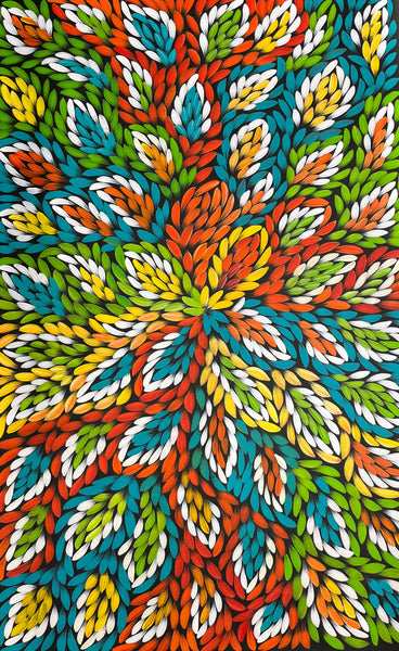 #323 Bush Medicine Leaves (Multi) - JACINTA NUMINA  Aboriginal Art:  89cm x 138cm