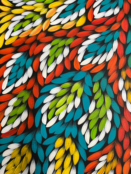 #323 Bush Medicine Leaves (Multi) - JACINTA NUMINA  Aboriginal Art:  89cm x 138cm