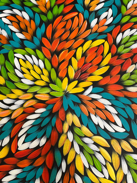 #323 Bush Medicine Leaves (Multi) - JACINTA NUMINA  Aboriginal Art:  89cm x 138cm