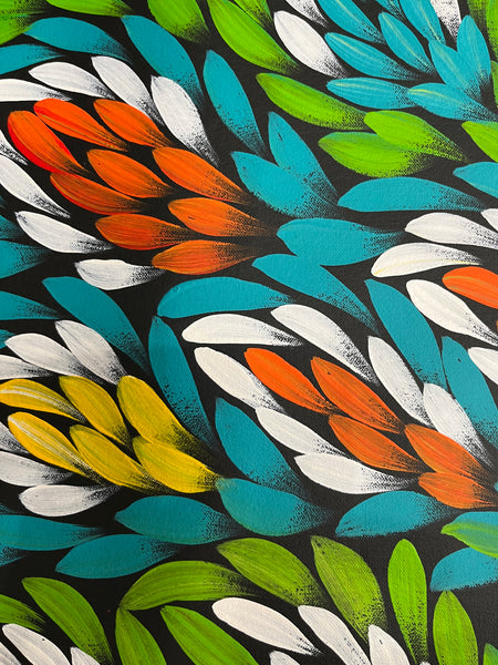 #323 Bush Medicine Leaves (Multi) - JACINTA NUMINA  Aboriginal Art:  89cm x 138cm