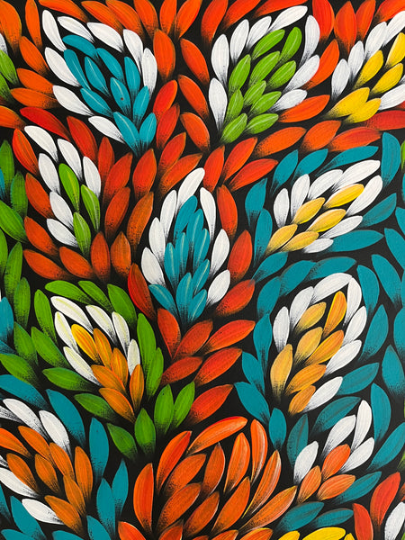 #323 Bush Medicine Leaves (Multi) - JACINTA NUMINA  Aboriginal Art:  89cm x 138cm