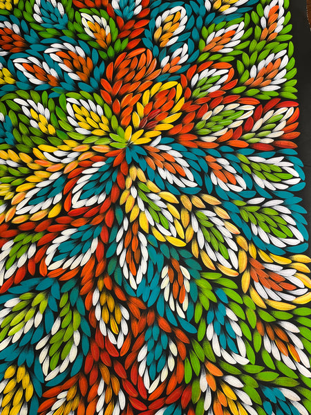 #323 Bush Medicine Leaves (Multi) - JACINTA NUMINA  Aboriginal Art:  89cm x 138cm