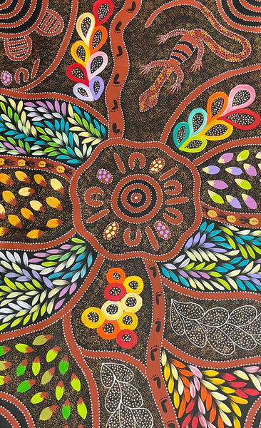 #56 Collecting Bush Tucker (Multi) - JACINTA NUMINA : Aboriginal Art: 91 x 146 cm