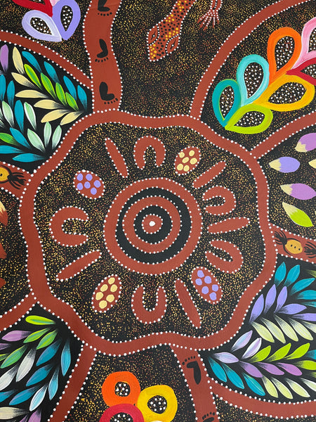 #56 Collecting Bush Tucker (Multi) - JACINTA NUMINA : Aboriginal Art: 91 x 146 cm