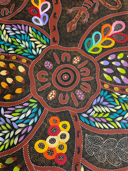 #56 Collecting Bush Tucker (Multi) - JACINTA NUMINA : Aboriginal Art: 91 x 146 cm