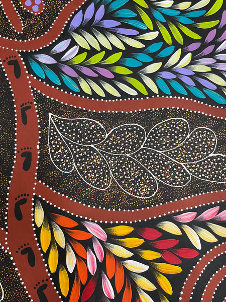 #56 Collecting Bush Tucker (Multi) - JACINTA NUMINA : Aboriginal Art: 91 x 146 cm