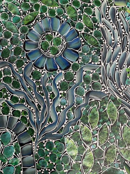 #172 Bush Yam Dreaming (Greens)- RACHAEL NAMBULA: Aboriginal Art 88cm x 150cm