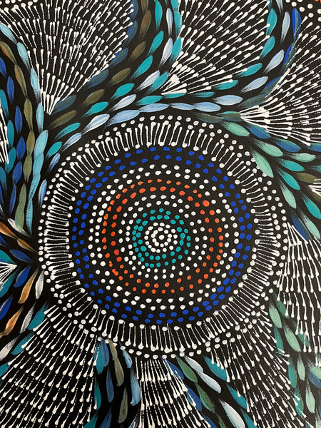 #327 Waterholes & Bush Medicine Leaves (Blues)  - SCOTT DUGGIE Aboriginal Art:  97cm x 154cm