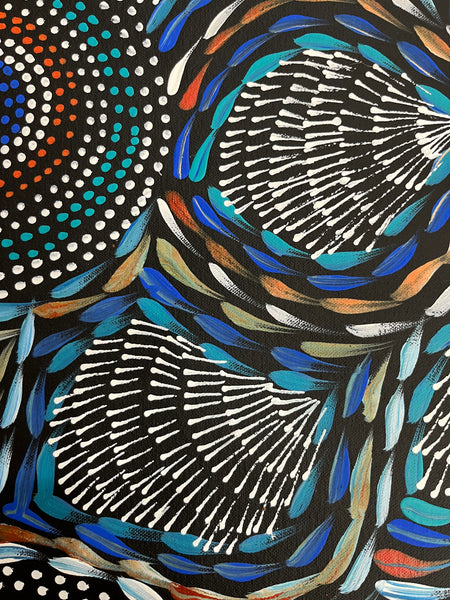 #327 Waterholes & Bush Medicine Leaves (Blues)  - SCOTT DUGGIE Aboriginal Art:  97cm x 154cm