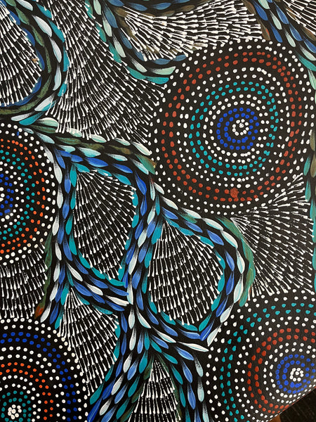#327 Waterholes & Bush Medicine Leaves (Blues)  - SCOTT DUGGIE Aboriginal Art:  97cm x 154cm