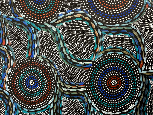 #327 Waterholes & Bush Medicine Leaves (Blues)  - SCOTT DUGGIE Aboriginal Art:  97cm x 154cm
