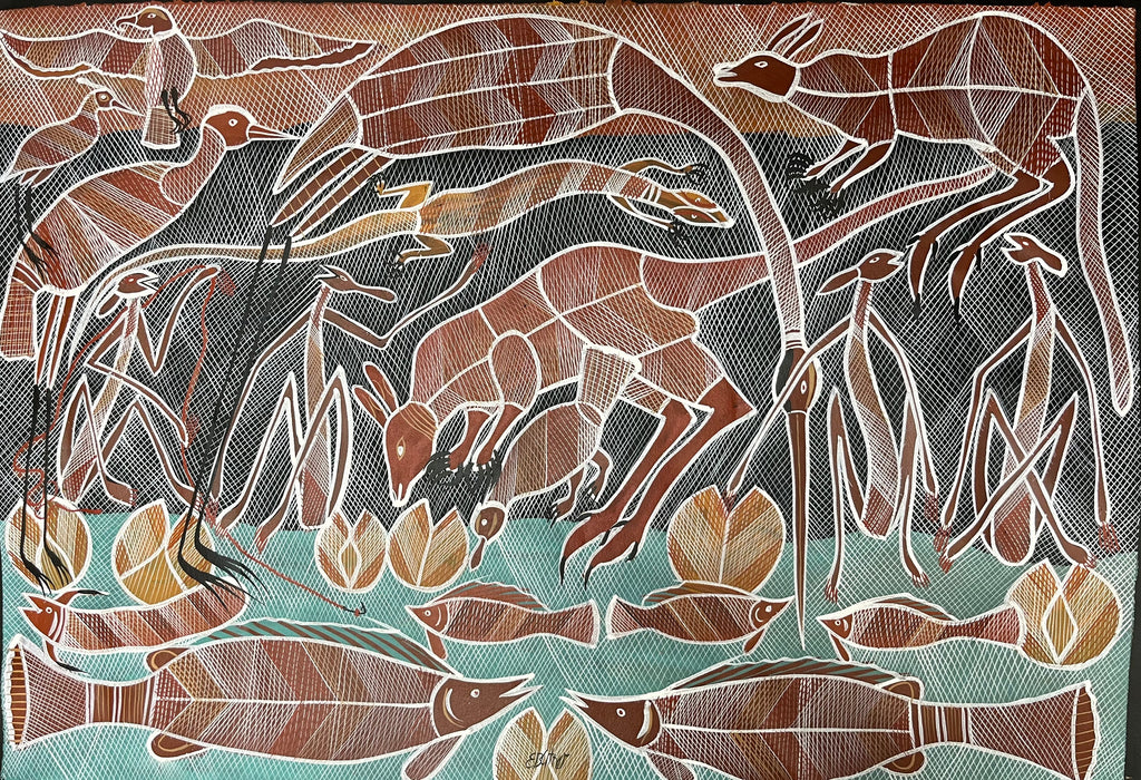 #103 Billabong Dreaming  - EDDIE BLITNER Aboriginal Art :  88cm x 127cm