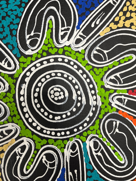 #111 Women collecting Bush Medicine and Food (Multi) - SHARON NUMINA : Aboriginal Art: 36x47cm
