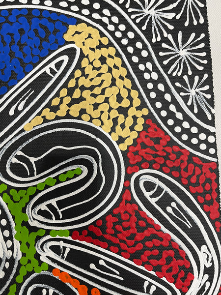 #111 Women collecting Bush Medicine and Food (Multi) - SHARON NUMINA : Aboriginal Art: 36x47cm