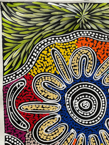 #163 Women collecting Bush Medicine and Food (Multi) - SHARON NUMINA : Aboriginal Art: 36x47cm