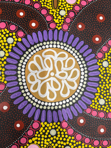 #217 ALIARA BIRD After Rain Seeds (Multi) : Aboriginal Art: 34x49cm