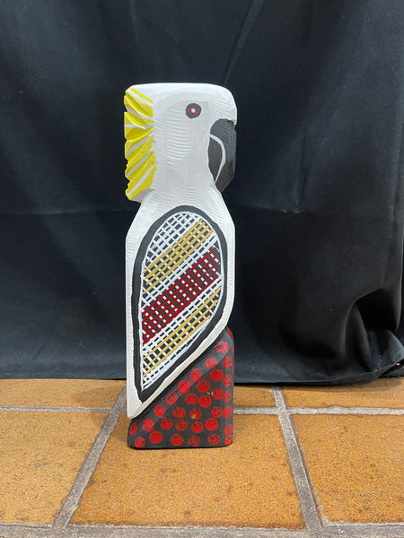 #386 White Cockatoo - KENNY REID: Aboriginal Art: 30x9x5cm.