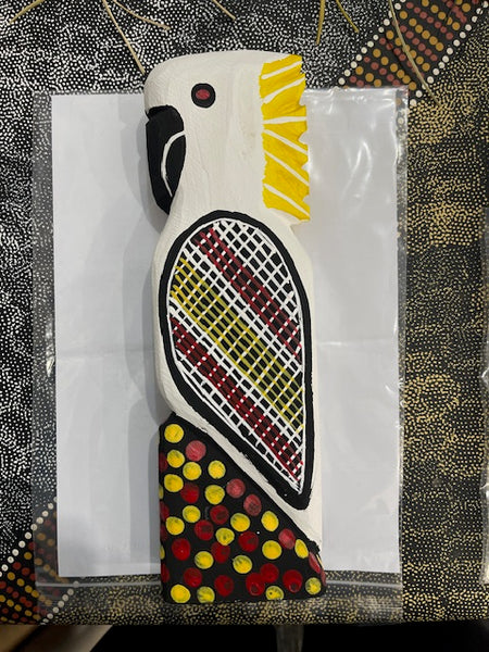 #279 Hand Carved White Cockatoo- KENNY REID: Aboriginal Art: 30x9x5cm