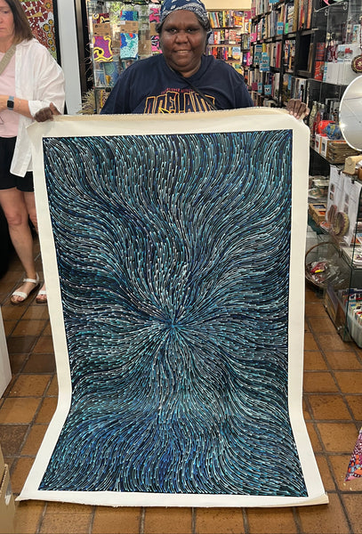 #331 Bush Medicine Seeds (Blue) - SHARON NUMINA : Aboriginal Art: 152cm x 90cm