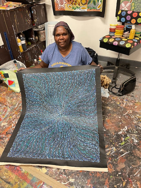 #217 Bush Medicine Seeds (Blues) - SHARON NUMINA : Aboriginal Art: 78x96cm
