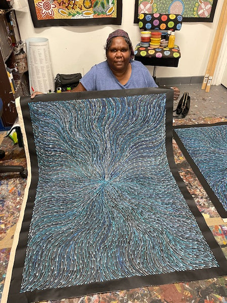 #190 Bush Medicine Seeds (Blues) - SHARON NUMINA : Aboriginal Art: 128x95cm