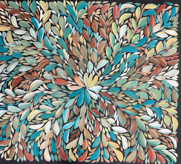 #22 Bush Medicine Leaves (Kingfisher) - LOUISE NUMINA : Aboriginal Art: 96x83cm