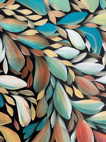 #22 Bush Medicine Leaves (Kingfisher) - LOUISE NUMINA : Aboriginal Art: 96x83cm
