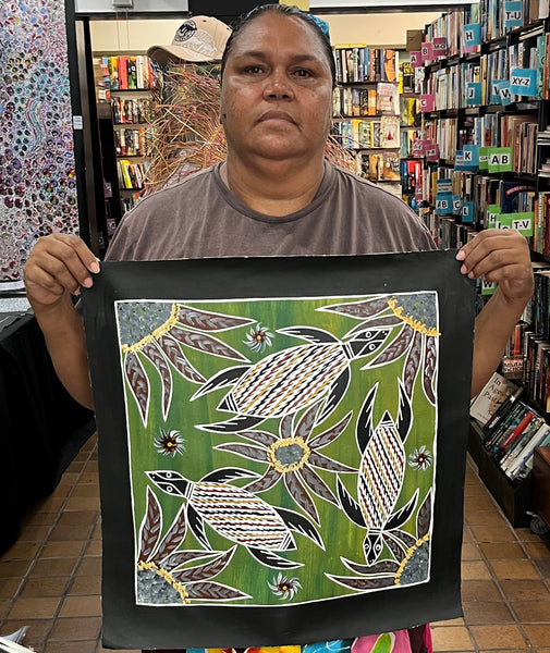 #152 Turtle Dreaming - CHRISTINE BURARRWANGA Aboriginal Art:  45cm x 45cm