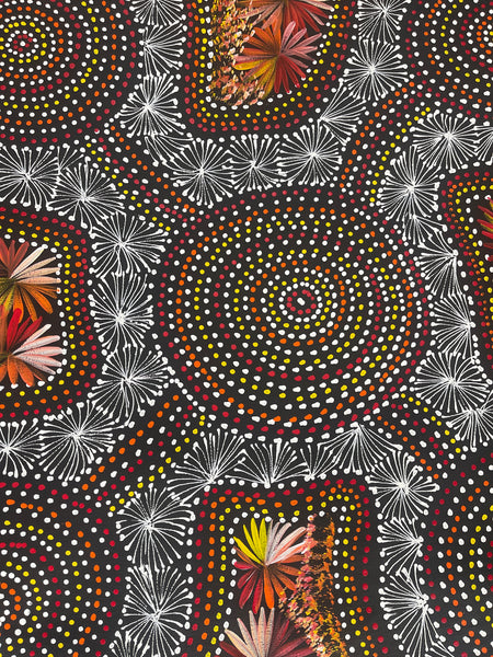 #199 Bush Leaves & Waterholes (Sunset)- SELINA NUMINA : Aboriginal Art: 93x93cm