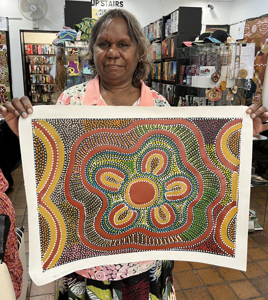 #286 Women's Ceremony (Multi) CAROLINE NUMINA : Aboriginal Art:  55cm x 40cm