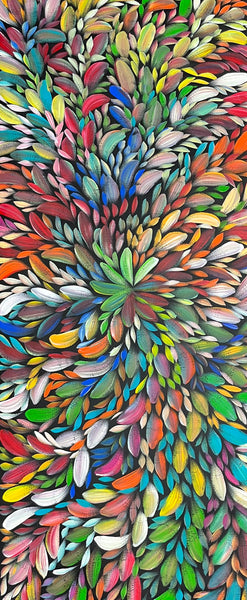 #133 Bush Medicine Leaves (Multi)- LOUISE NUMINA Aboriginal Art:  60cm x 136cm