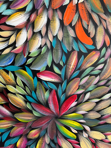 #240 Bush Medicine Leaves (Multi)- LOUISE NUMINA Aboriginal Art:  60cm x 133cm