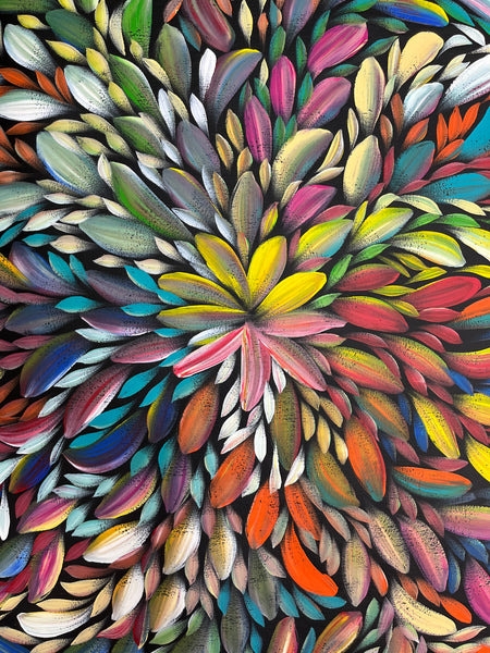#240 Bush Medicine Leaves (Multi)- LOUISE NUMINA Aboriginal Art:  60cm x 133cm