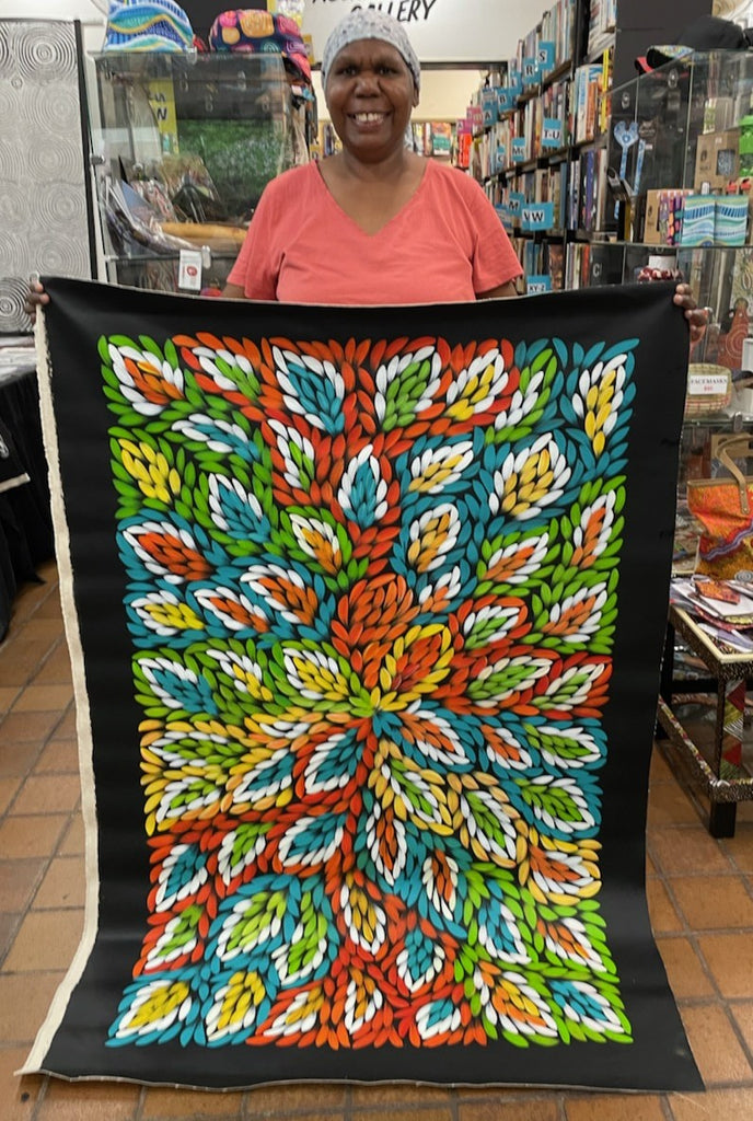 #323 Bush Medicine Leaves (Multi) - JACINTA NUMINA  Aboriginal Art:  89cm x 138cm