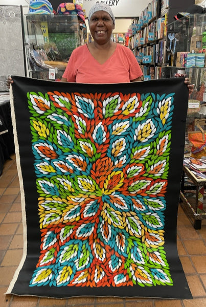 #323 Bush Medicine Leaves (Multi) - JACINTA NUMINA  Aboriginal Art:  89cm x 138cm