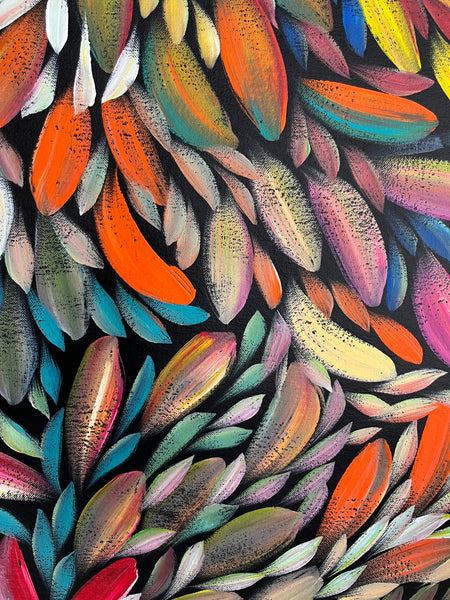 #240 Bush Medicine Leaves (Multi)- LOUISE NUMINA Aboriginal Art:  60cm x 133cm