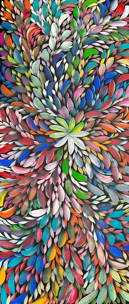 #332 Bush Medicine Leaves (Multi)- LOUISE NUMINA Aboriginal Art:  60cm x 134cm