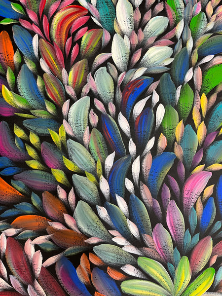 #332 Bush Medicine Leaves (Multi)- LOUISE NUMINA Aboriginal Art:  60cm x 134cm