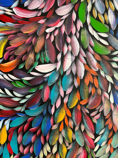 #332 Bush Medicine Leaves (Multi)- LOUISE NUMINA Aboriginal Art:  60cm x 134cm