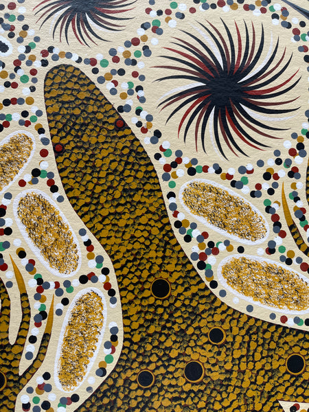#134 Women Collecting Bush Tucker - JONATHAN HOCKLEY - Aboriginal Art: 90x100cm